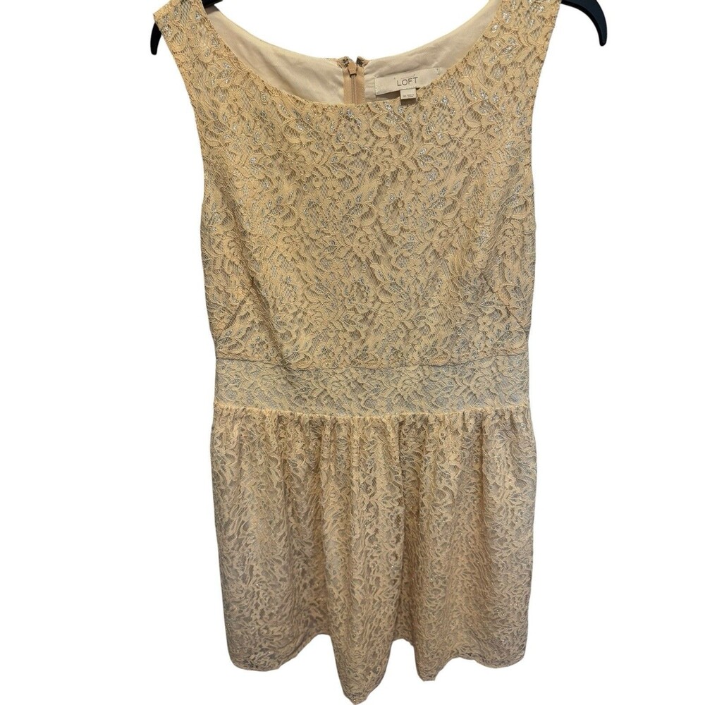 Ann Taylor Loft Womens Cream Lace Overlay Sleeveless Knee Length Dress Sz 10 EUC